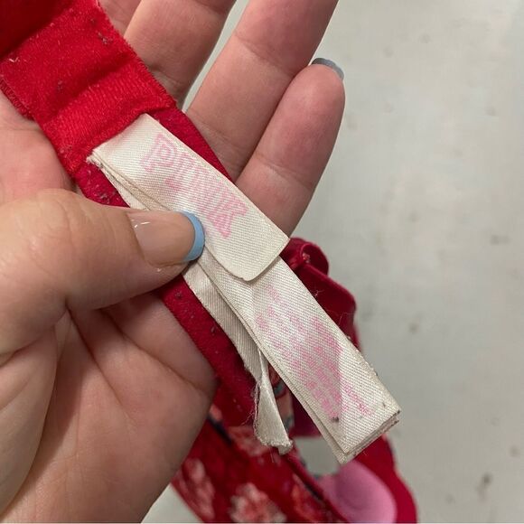 Victorias Secret Pink Red Floral Design Bra Size 34D - Picture 3 of 4